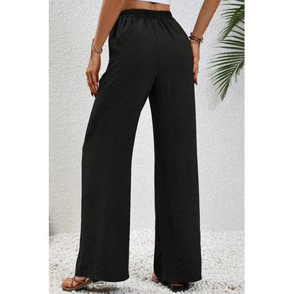 Attraco Women Elastic Drawstring High Waist Wide Leg Pants with Side Pockets