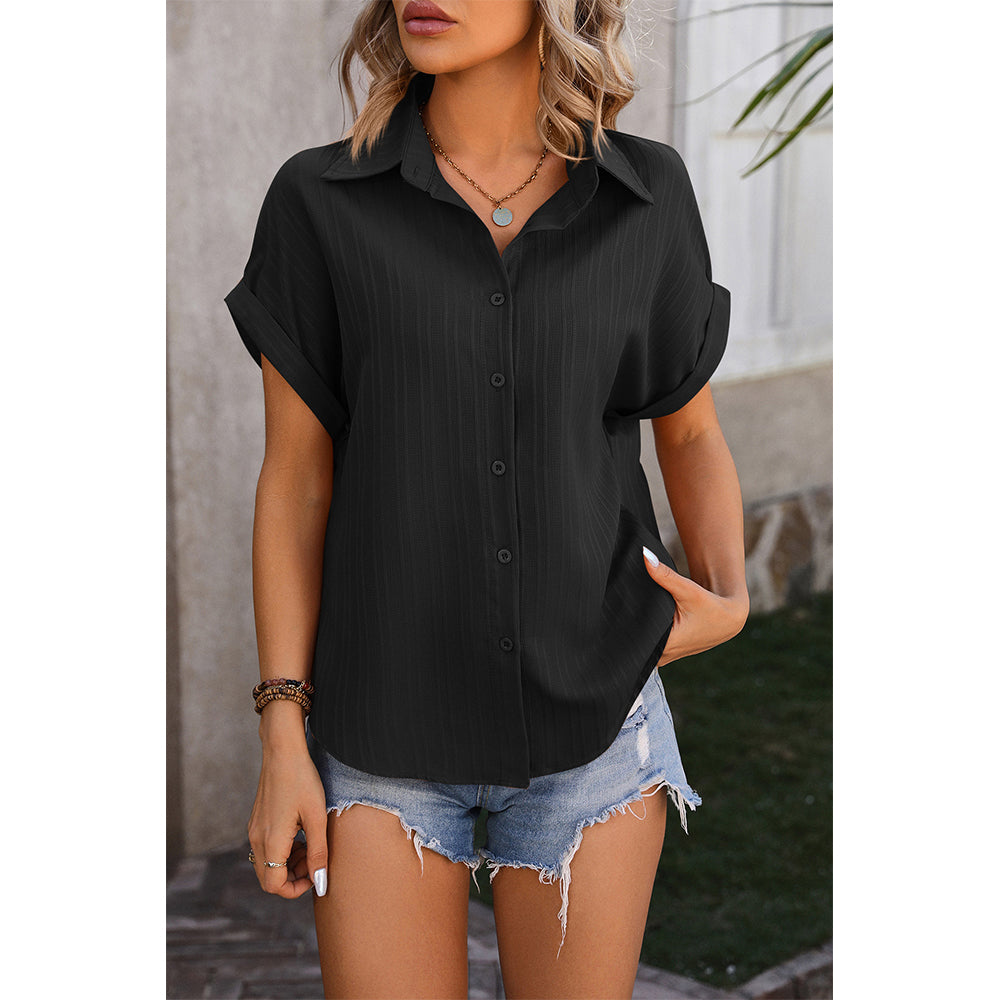 Women's Collared Short Sleeve Button Down Shirt-TAXS0012