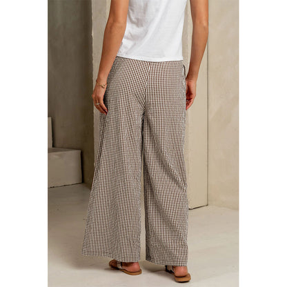 Attraco Women's Gingham Wide Leg Pants with Drawstring Waist & Pockets