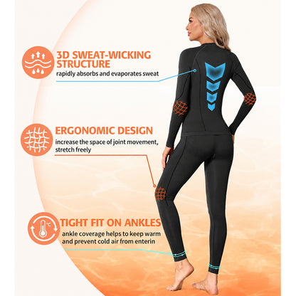 Attraco Women's Seamless Thermal Underwear Set Compression Base Layer Long Johns Moisture Wicking Thermal Clothing for Ski Hiking Winter Sports