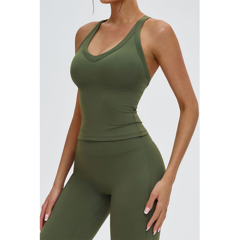 Attraco Women's V-Neck Y-Back Longline Sports Tank Top with Removable Pads