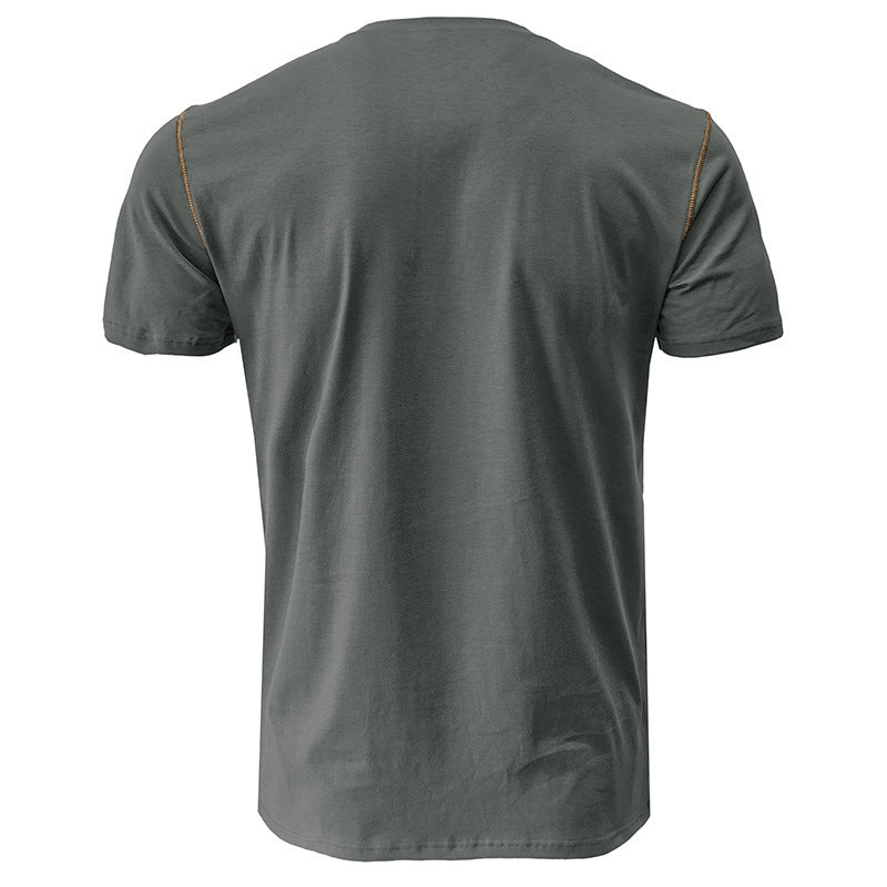 Attraco Men's Short Sleeve Henley Shirt with Chest Patch Pocket & Tailored Stitching Tops