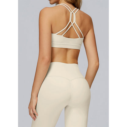 Attraco Women's U-Neck Crisscross Strappy Back Sports Bra with Removable Pads Yoga Bra Tops