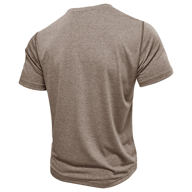 Attraco Men's Classic Crew Neck Solid Henley T-Shirt Tops Summer Shirts