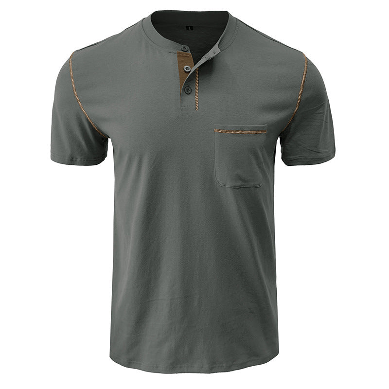 Attraco Men's Short Sleeve Henley Shirt with Chest Patch Pocket & Tailored Stitching Tops