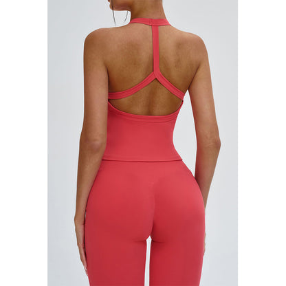 Attraco Women's Square Neck Halter T-Back Longline Sports Tank Top with Removable Pads Yoga Tops