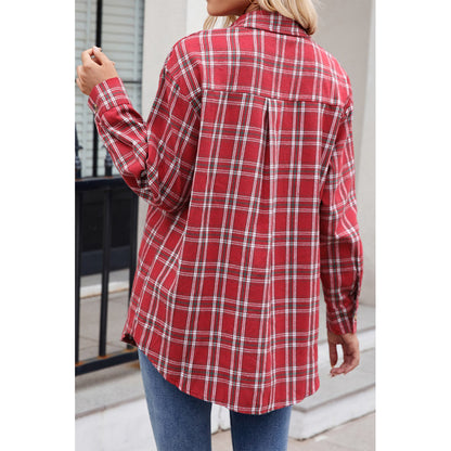V For City Women's Casual Oversized Button Front Long Sleeve Plaid Shirts with Chest Pockets
