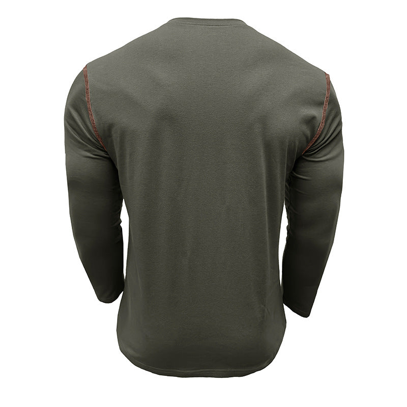 Attraco Men's Long Sleeve Henley Shirt Color Block Casual Pocketed T-Shirt Tops