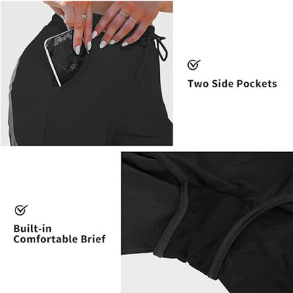 Charmo Women's Swim Shorts Boy Leg Boardshorts with Built-in Brief Solid Beach Swimsuit Bottoms
