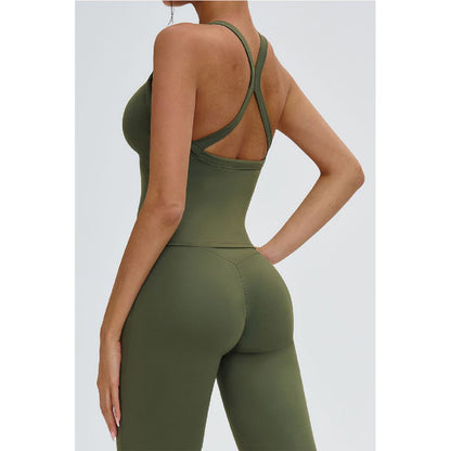 Attraco Women's V-Neck Y-Back Longline Sports Tank Top with Removable Pads