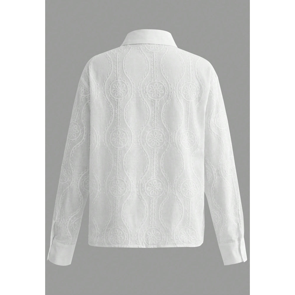 Attraco Women's Floral Embroidered Long Sleeve Button Down Blouse Collared Shirt
