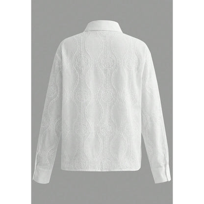 Attraco Women's Floral Embroidered Long Sleeve Button Down Blouse Collared Shirt