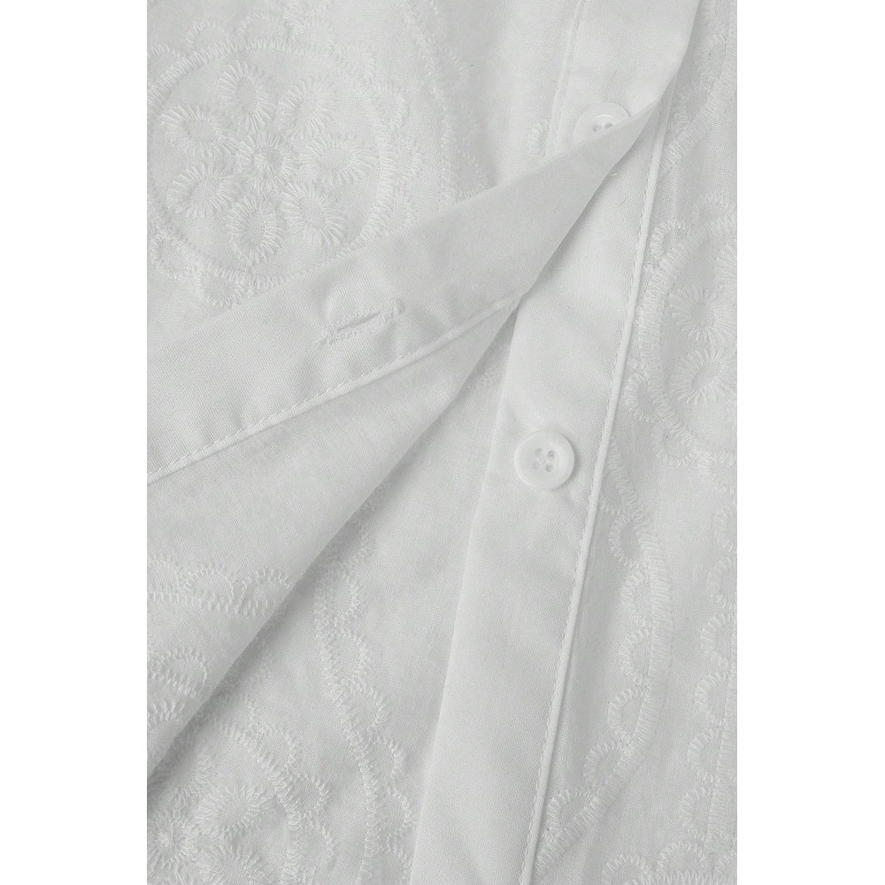 Attraco Women's Floral Embroidered Long Sleeve Button Down Blouse Collared Shirt
