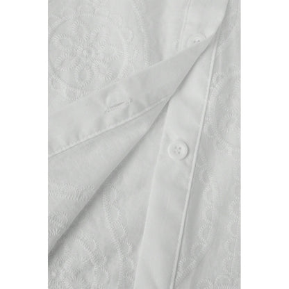 Attraco Women's Floral Embroidered Long Sleeve Button Down Blouse Collared Shirt