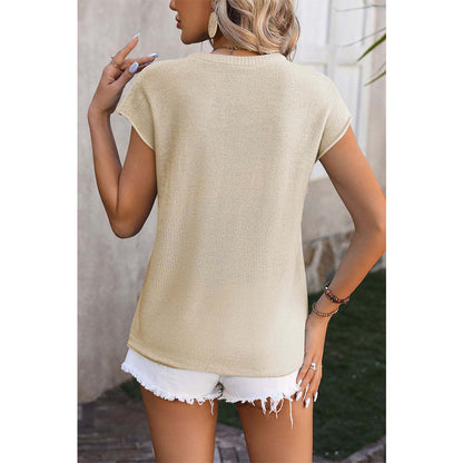 Attraco Women's Cap Sleeve Textured Center-Seam Crew Neck Blouse Spring Summer Tops