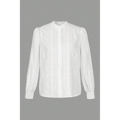 Attraco Women's Embroidered Long Sleeve Button Down Blouse Stand Collar Casual Shirt