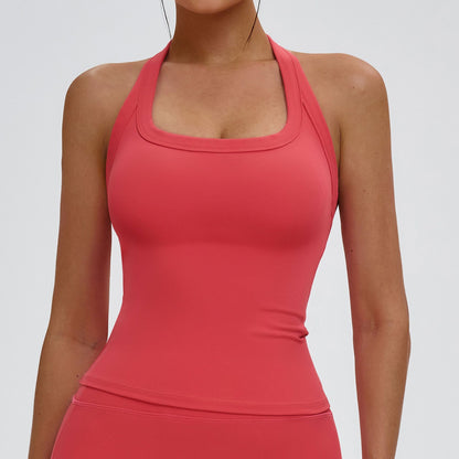 Attraco Women's Square Neck Halter T-Back Longline Sports Tank Top with Removable Pads Yoga Tops