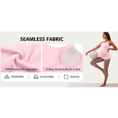 Attraco Women's Maternity Tank Tops with Built in Bra Ribbed Pregnancy Clothes Adjustable Straps