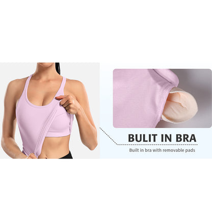 Attraco Women's Ribbed Workout Crop Tops with Built in Bra Yoga Racerback Tank Top Sport Tops Activewear Tops