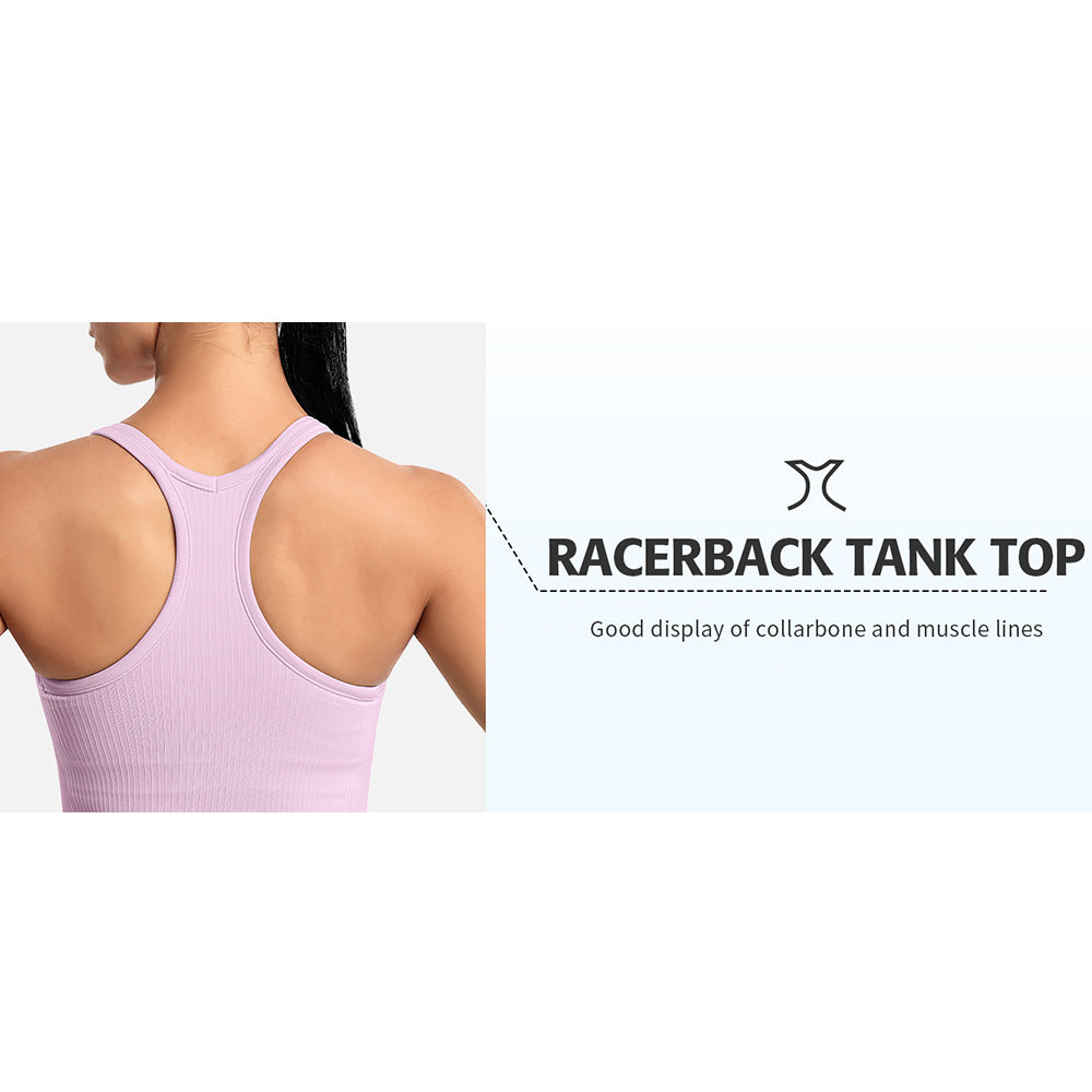 Attraco Women's Ribbed Workout Crop Tops with Built in Bra Yoga Racerback Tank Top Sport Tops Activewear Tops