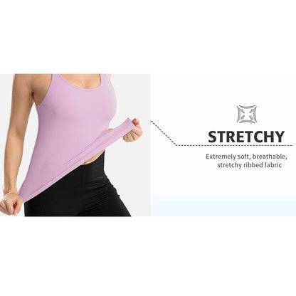 Attraco Women's Ribbed Workout Crop Tops with Built in Bra Yoga Racerback Tank Top Sport Tops Activewear Tops