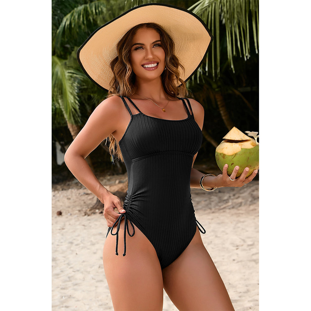 Charmo Women's Ribbed One-Piece Swimsuit Adjustable Side Ties & Slimming Silhouette Bathing Suit