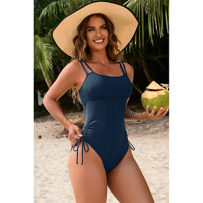 Charmo Women's Ribbed One-Piece Swimsuit Adjustable Side Ties & Slimming Silhouette Bathing Suit