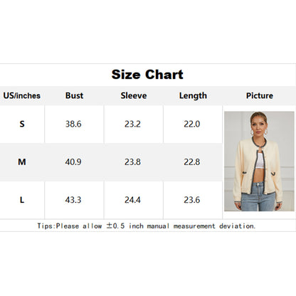 V For City Women's Knit Round Neck Long Sleeve Button Down Cardigan with Contrast Trim and Pockets