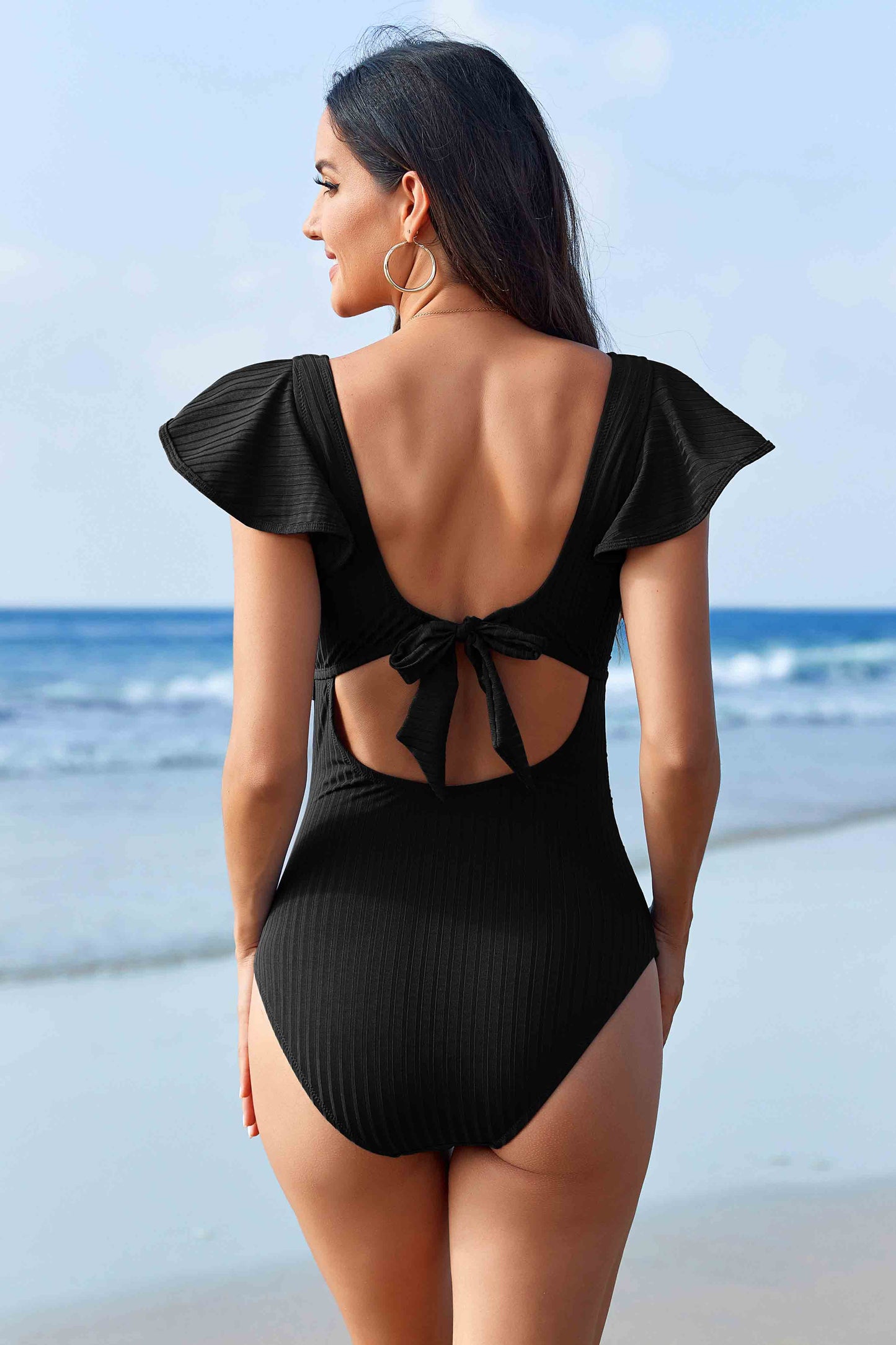 Charmo Women's Maternity One-Piece Swimsuit: Cutout & Ruffled Sleeve Design Pregnancy Bathing Suits
