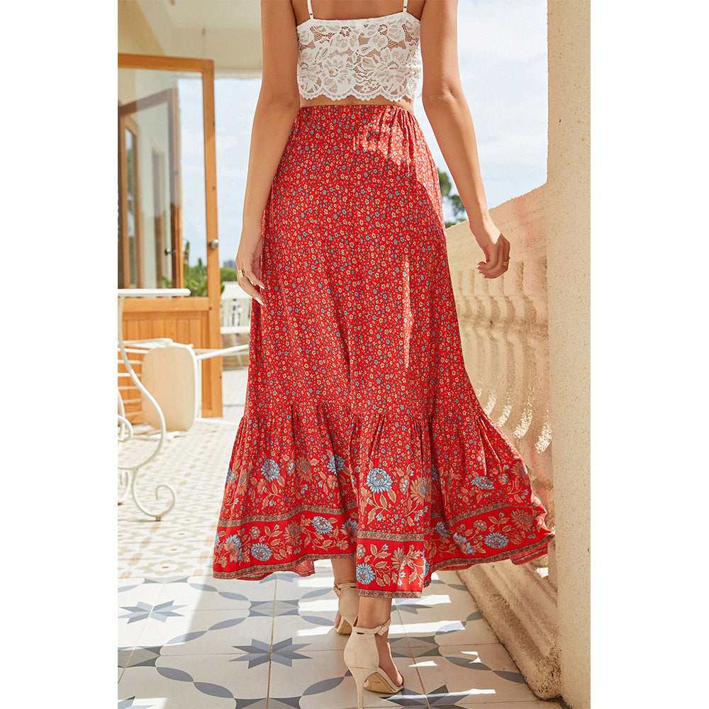 Attraco Women's Floral Print High Waisted Maxi Ruffled Skirt