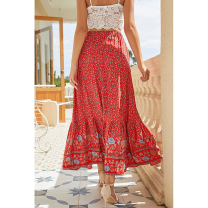 Attraco Women's Floral Print High Waisted Maxi Ruffled Skirt