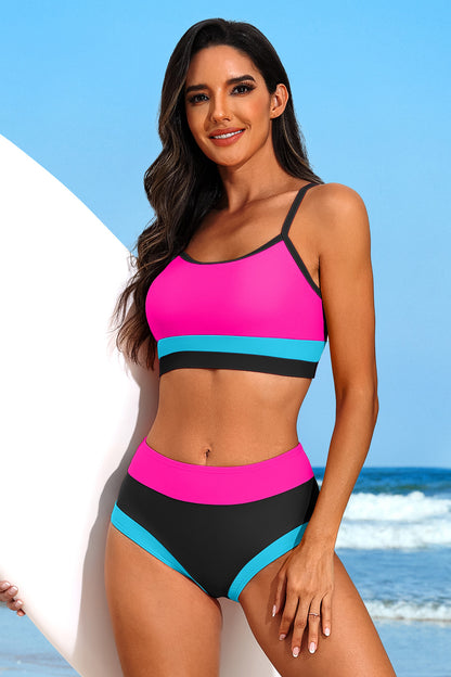 Color Block Two Piece Swimsuit Crop Top Bikini Set-7860