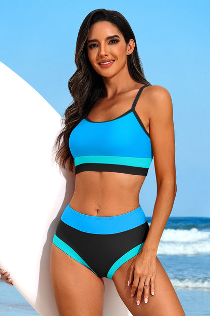 Color Block Two Piece Swimsuit Crop Top Bikini Set-7860
