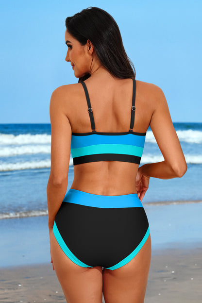 Color Block Two Piece Swimsuit Crop Top Bikini Set-7860