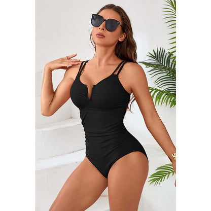 Charmo Women's Ribbed One-Piece Swimsuit Plunging V-NeckAdjustable Straps & Cheeky Coverage Bathing Suit