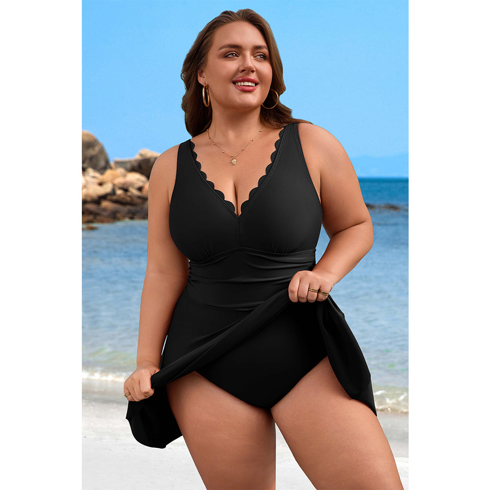Charmo Women's Plus Size One Piece Swim Dress with Tummy Control & Adjustable Straps Full Coverage Swimsuit