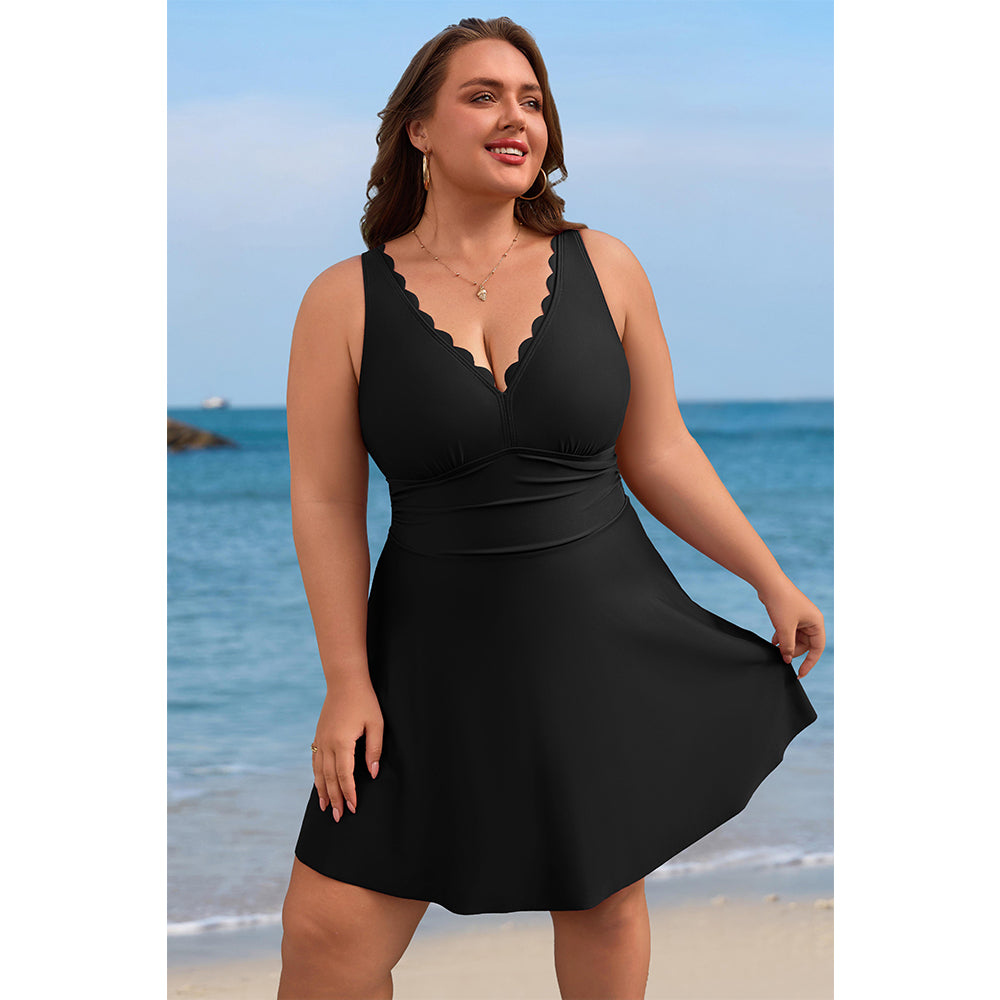 Charmo Women's Plus Size One Piece Swim Dress with Tummy Control & Adjustable Straps Full Coverage Swimsuit