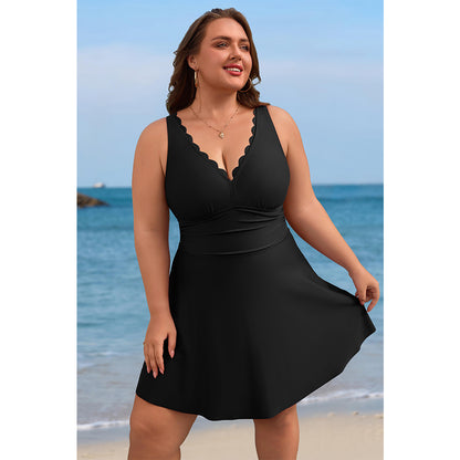 Charmo Women's Plus Size One Piece Swim Dress with Tummy Control & Adjustable Straps Full Coverage Swimsuit