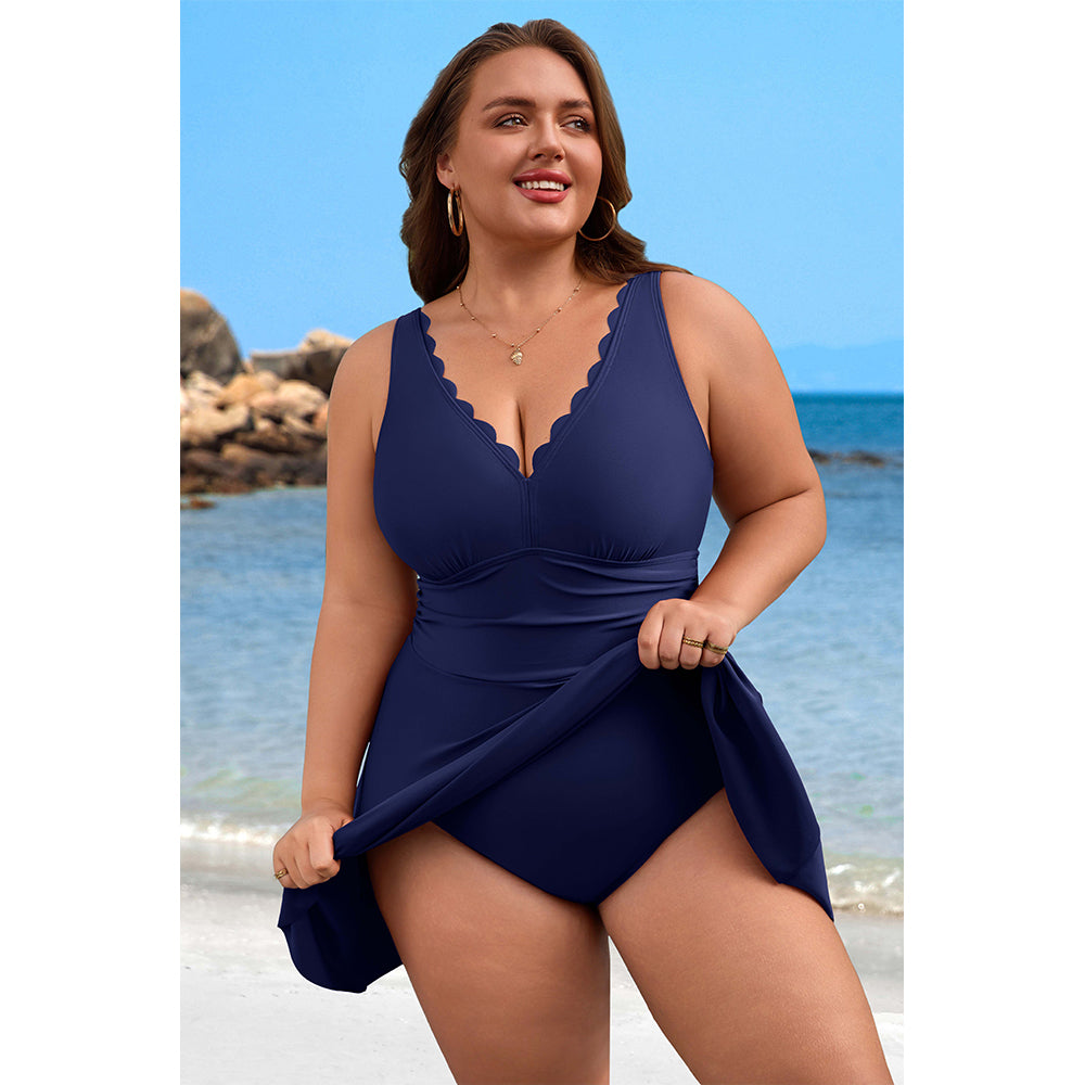 Charmo Women's Plus Size One Piece Swim Dress with Tummy Control & Adjustable Straps Full Coverage Swimsuit