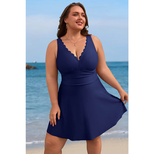 Charmo Women's Plus Size One Piece Swim Dress with Tummy Control & Adjustable Straps Full Coverage Swimsuit