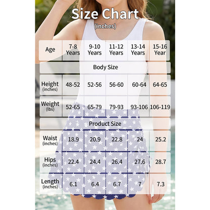 Charmo Girls High Waist Adjustable Drawstring Scalloped Hem Swim Skirt with Built-in Brief