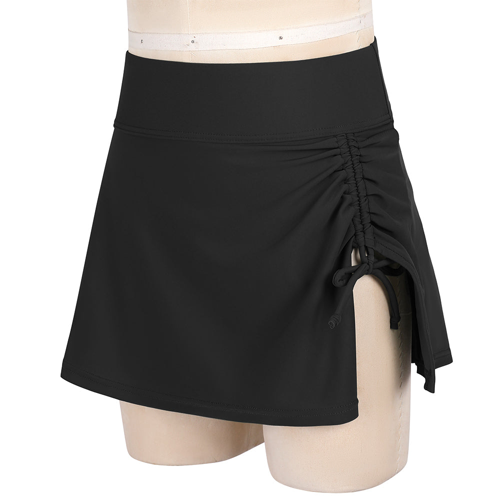 Charmo Girls High Waist Side Slit Swim Skirt with Adjustable Drawstring and Built-in Brief 7-16 Years