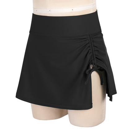 Charmo Girls High Waist Side Slit Swim Skirt with Adjustable Drawstring and Built-in Brief 7-16 Years