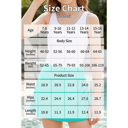 Charmo Girls High Waist Side Slit Swim Skirt with Adjustable Drawstring and Built-in Brief 7-16 Years