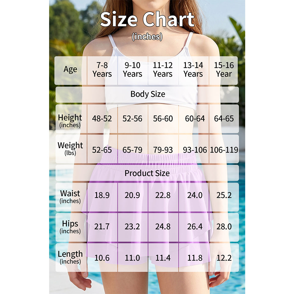 Charmo Girls' Elastic High Waist Double Ruffle Swim Skirt with Built-in Shorts