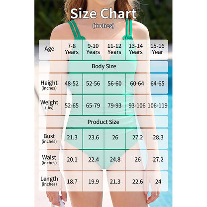 Charmo Girls Scalloped One Piece Swimsuit Ruched Double Adjustable Straps Bathing Suit Swimwear 7-16 Years