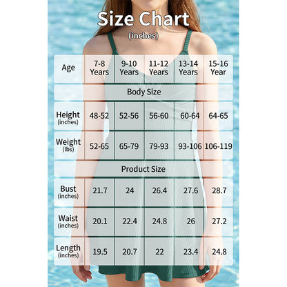 Charmo Girls Ribbed Wrap V Neck Adjustable Strap One Piece Swimsuit With Built-in Brief Swim Dress