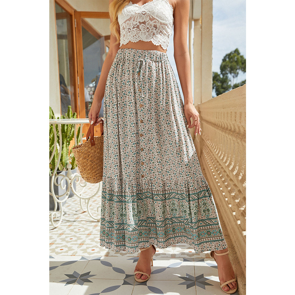 Attraco Women's Floral Print High Waisted Maxi Ruffled Skirt
