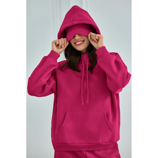 Attraco Women's Airplane Model Travel Hoodie Eye Mask Built in Long Sleeve Oversized Sweatshirt Fleece Hooded with Kangaroo Pocket