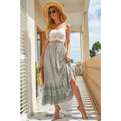 Attraco Women's Floral Print High Waisted Maxi Ruffled Skirt